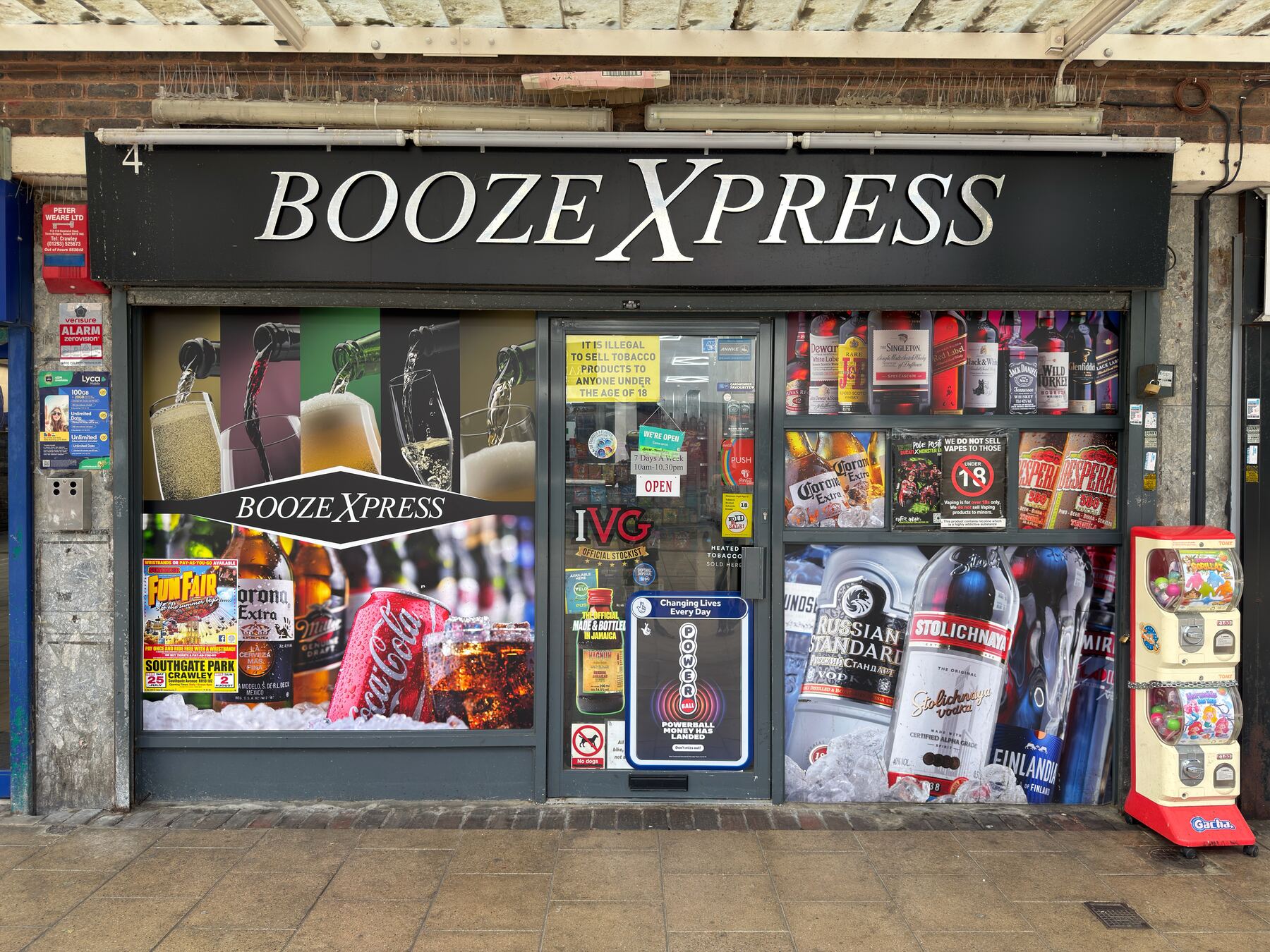 BoozeXpress shopfront at 4 Broadfield Barton, Crawley